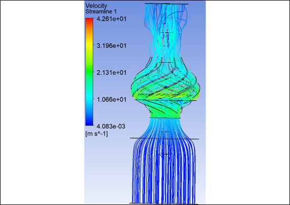 Линии тока скоростей в новом рабочем колесе